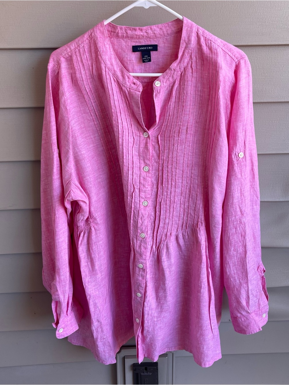 Lands End Women’s 100% Linen Pink Button Front Shirt Size 2X Coastal Beach